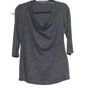 Cut Loose‎ Cowl Neck Size XS Polyester Knit Top 3/4 Sleeve Purple Black